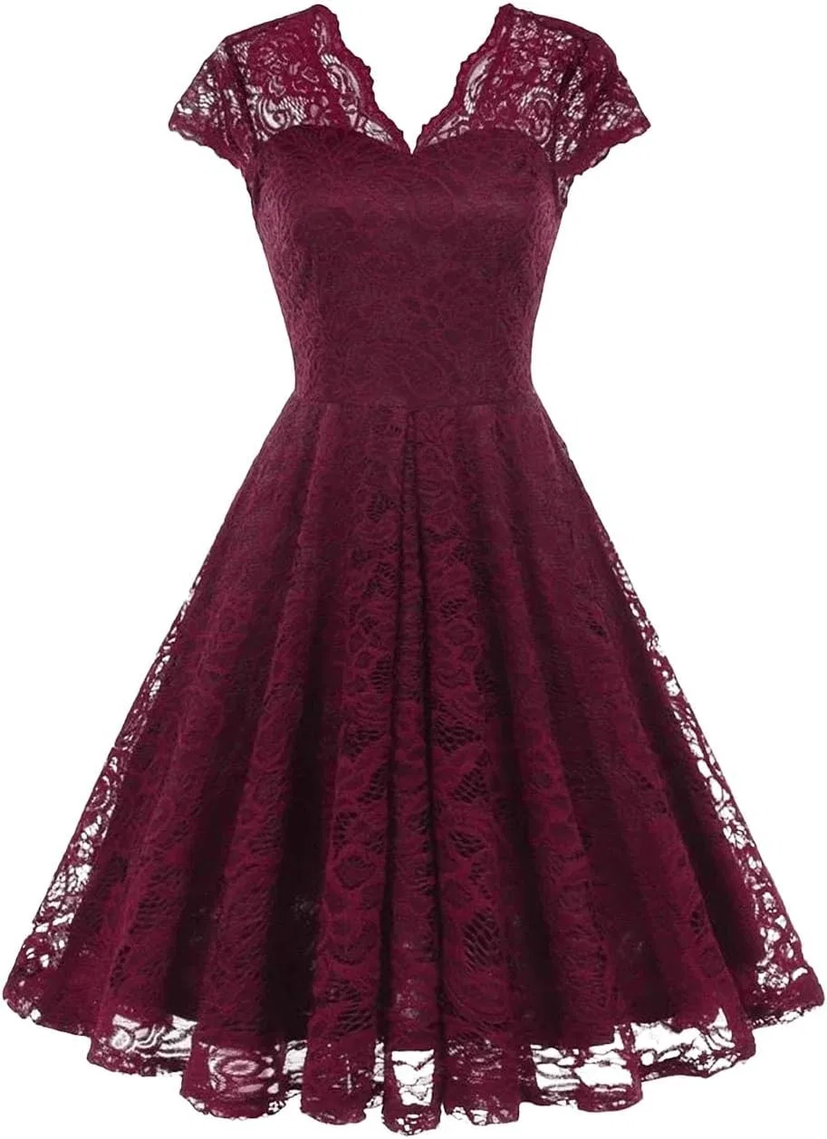 Женское винтажное платье с V-образным вырезом Swing Dress, Wine