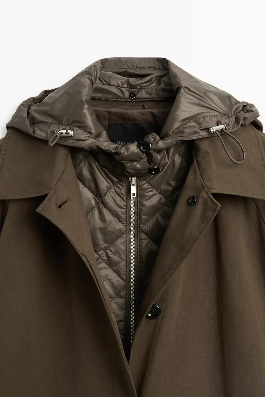 Tренч Massimo Dutti Removable Hood, хаки — фото 2