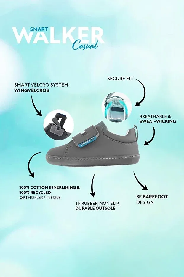 Детские повседневные туфли для девочек без каблука Smart Walker Casual Super Matte Gray Hopfrög, Super Matte Gray — фото 3
