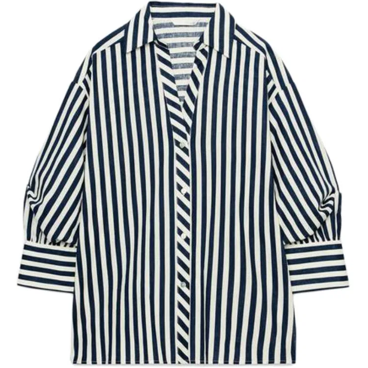 Женская рубашка с лацканами Blue/White ZARA