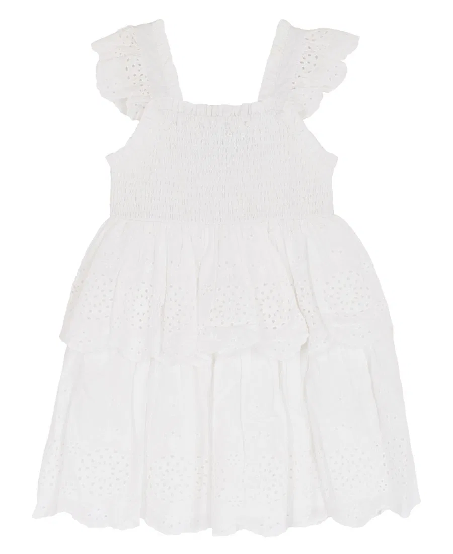Платье с квадратным вырезом и воланами Cotton Eyelet, модель Flutter Rare Editions, Белое