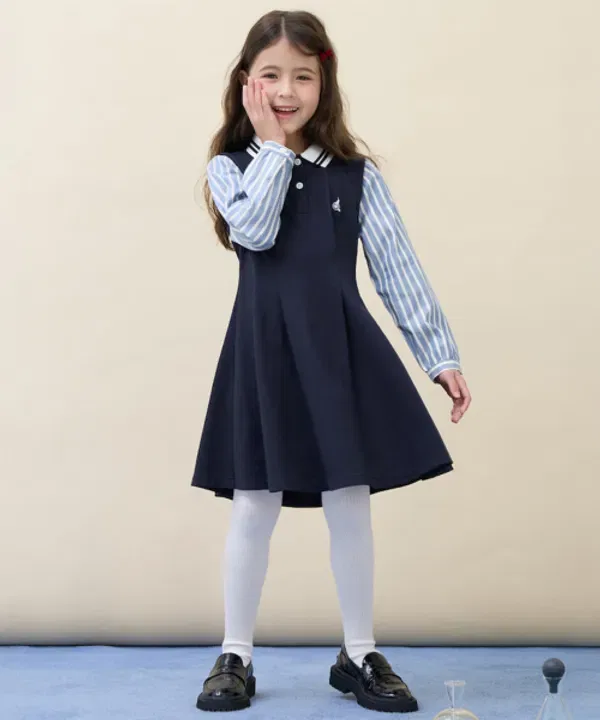 Платье поло с воротником, школьная форма, Beanpole Kids, темно-синий