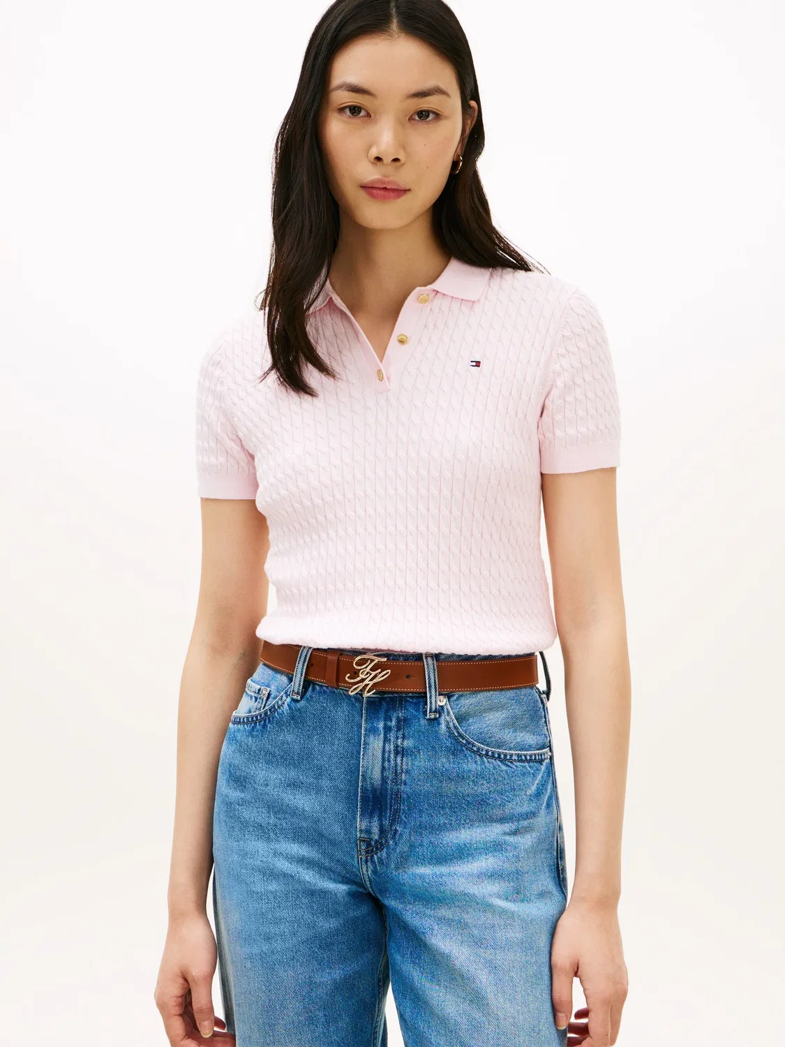 Джемпер-поло с косами Tommy Hilfiger, розовый