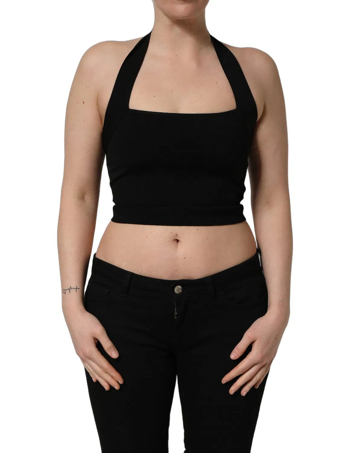 Женский топ-халтер с квадратным вырезом и логотипом Cropped Top Dolce & Gabbana, Black — фото 3