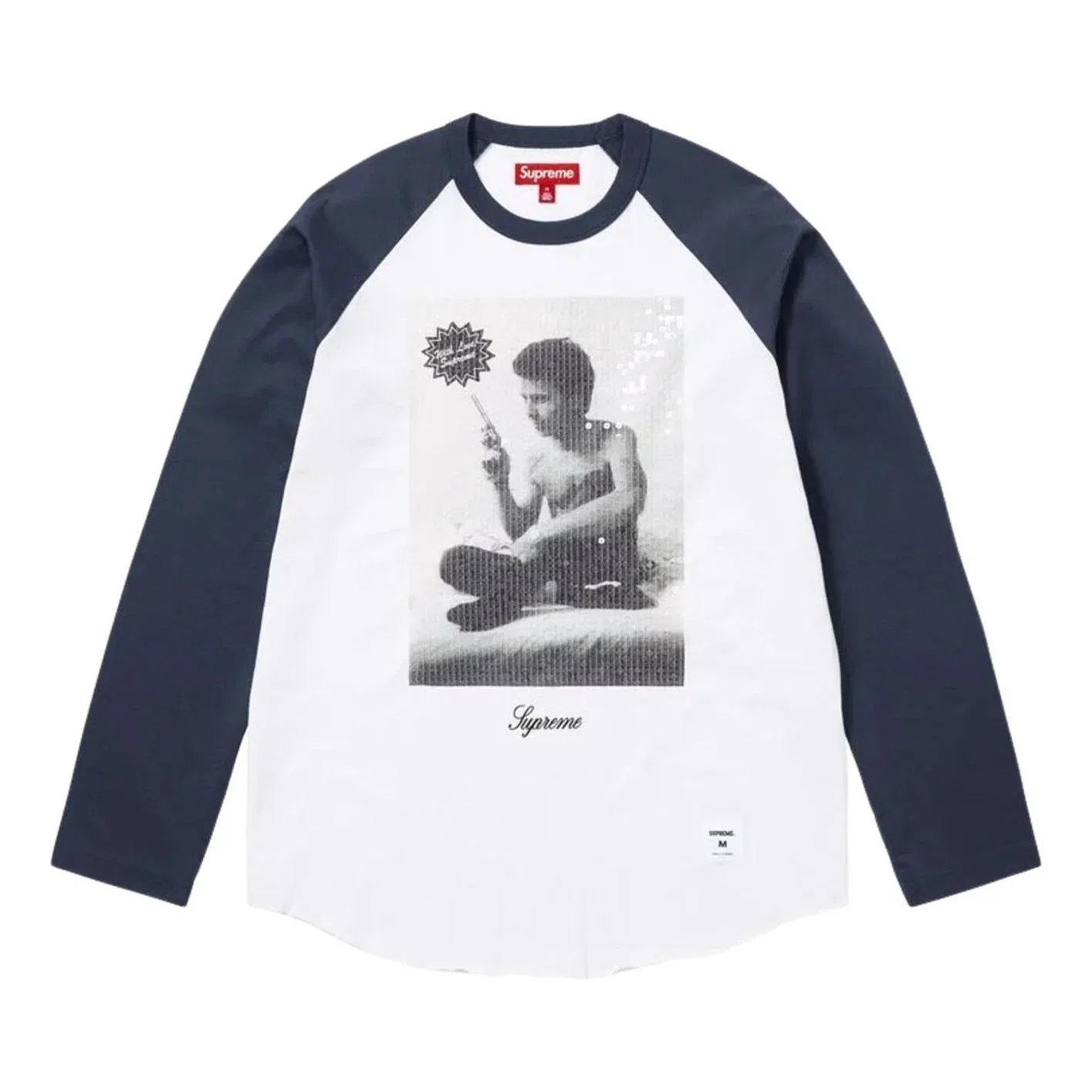 Мужская футболка Larry Clark FW26 Sequin Raglan L/S T-Shirt 'Navy' Supreme, темно-синий
