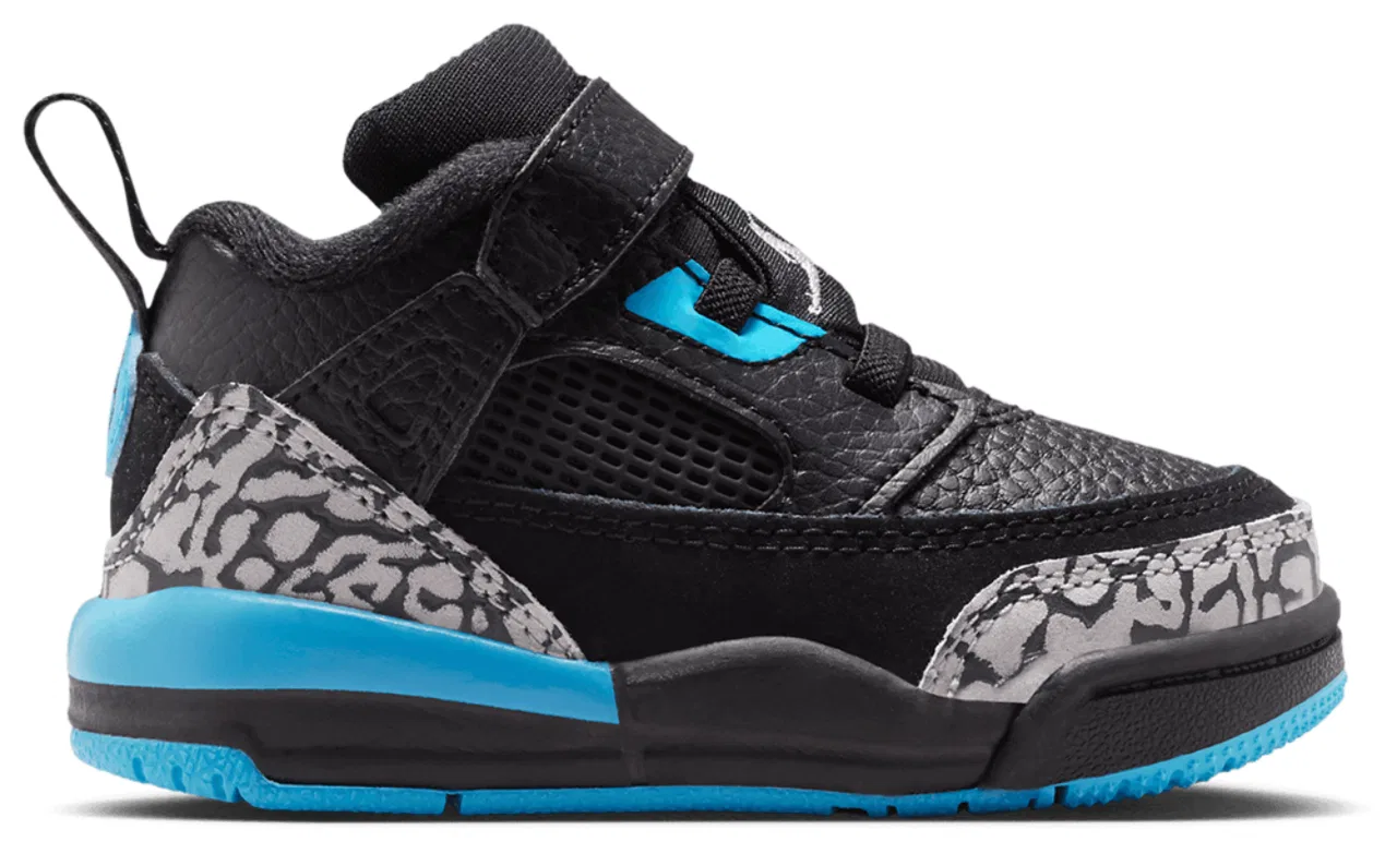 Детские кроссовки для мальчиков с кожаным верхом Spizike Low Jordan, Black Wolf Grey Gamma Blue
