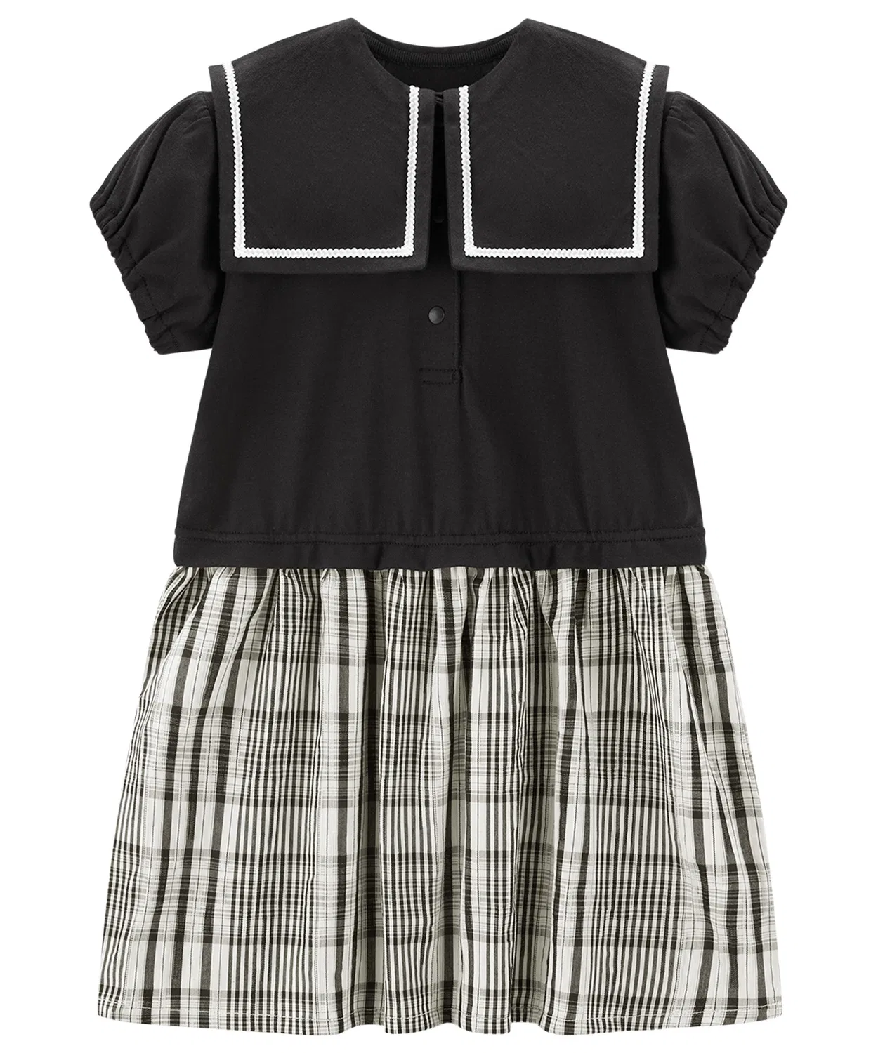 Детское платье-трапеция с коротким рукавом, модель Sailor, combimini, Off White — фото 3
