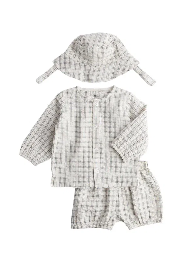 Комплект из шапки и рубашки в клетку Marks & Spencer, Light Natural