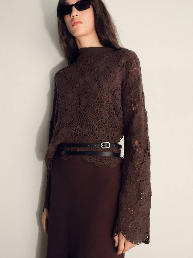 

Вязаный топ с цветочным узором для сада Mango, Dark Brown