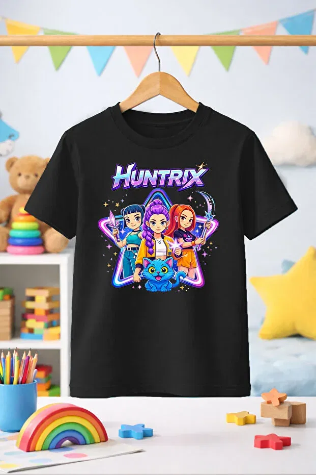 Детская футболка для девочек с принтом Huntrix Pattern Zeycem Store, Black