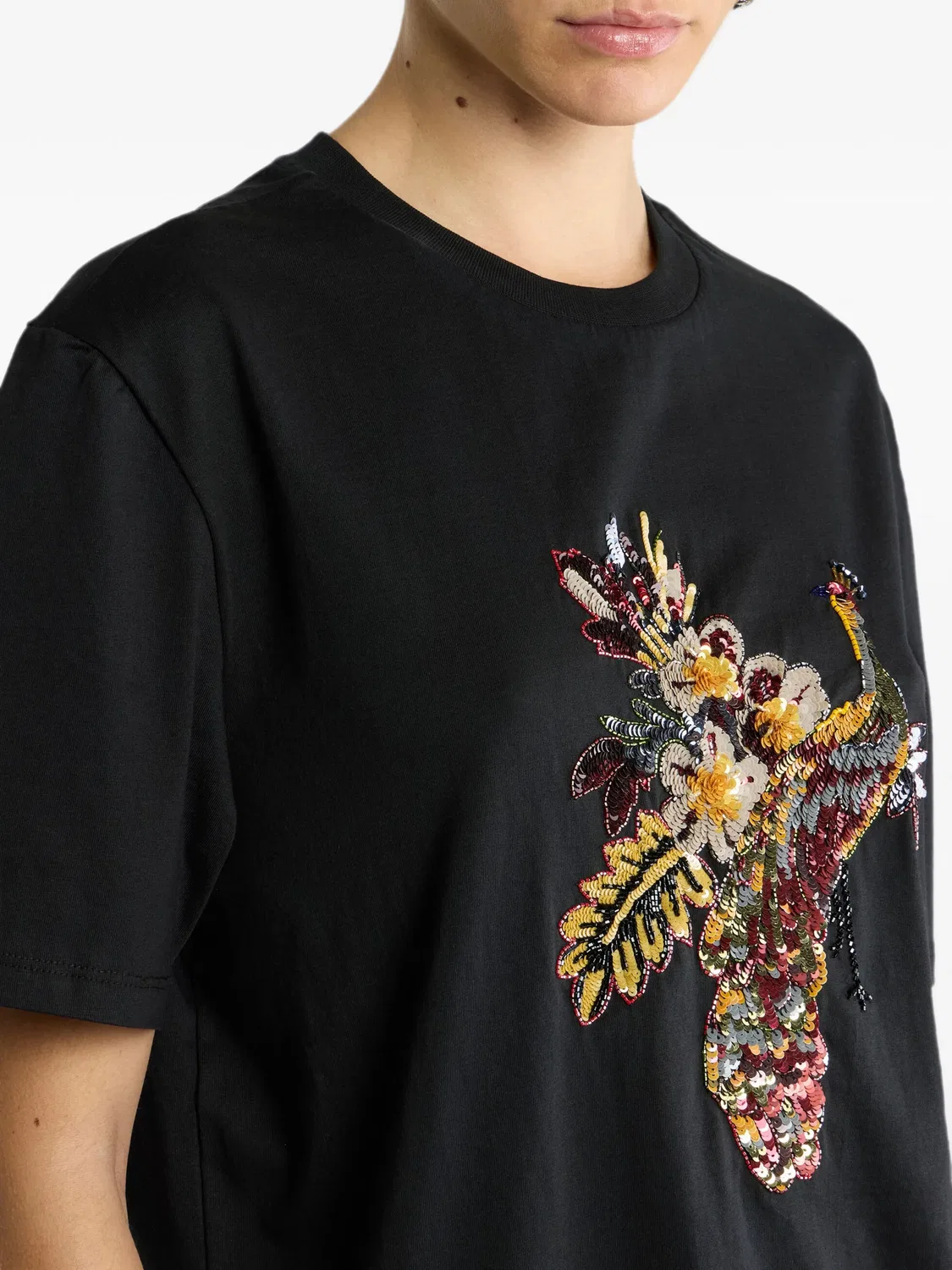 Хлопковая футболка с павлином, черная ETRO, черный — фото 4