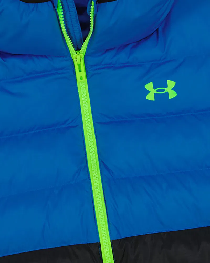 Детский пуховик водоотталкивающий UA Pronto Colorblock UnderArmour, Blue Atlantis/Hyper Green — фото 2