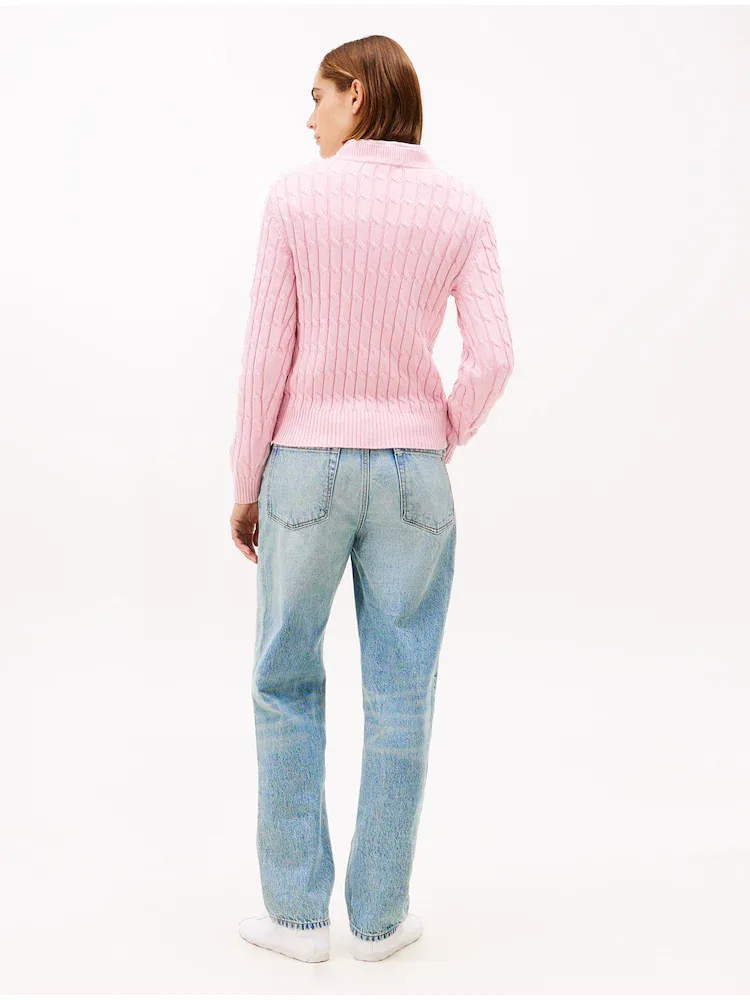 Свитер хлопковый Cable Crew Neck TOMMY HILFIGER, Pink — фото 3