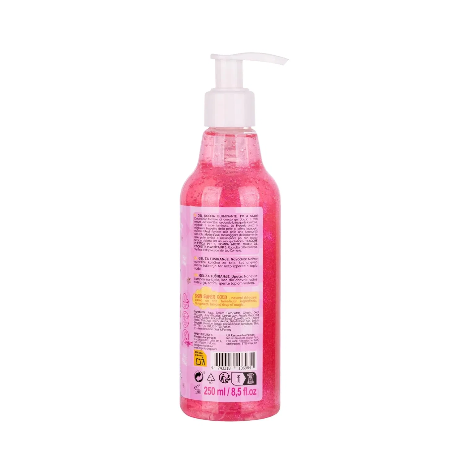 Гель для душа Skin Super Good Skin Glow Shower Gel, Organic Shop, 500 мл, Unicorn Magic Strawberry / Acai & Unicorn Dust — фото 3