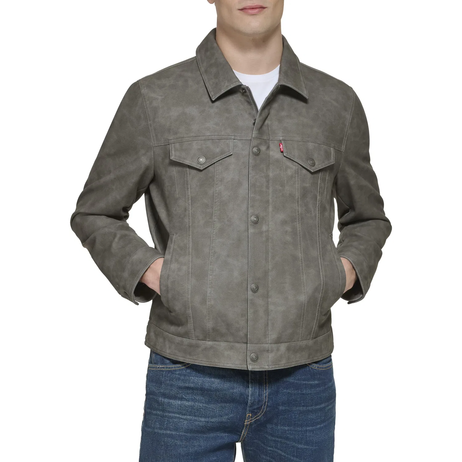 Мужская куртка с подкладкой из шерпы Levi's Faux Leather Sherpa Lined Trucker Jacket, bright grey (ral 7035)