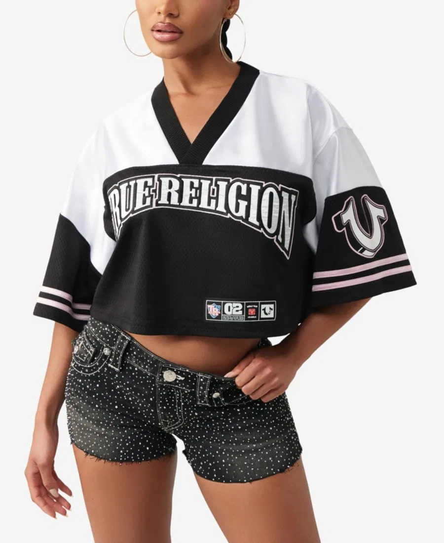 Футболка для женщин с кристаллами и вышивкой True Religion, Black/White