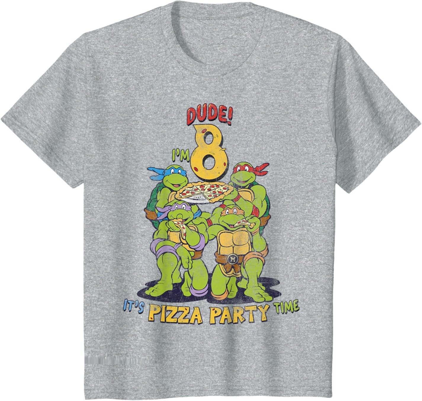 

Футболка для подростков Teenage Mutant Ninja Turtles I'm 8 Dude Pizza Birthday Party, серый вереск