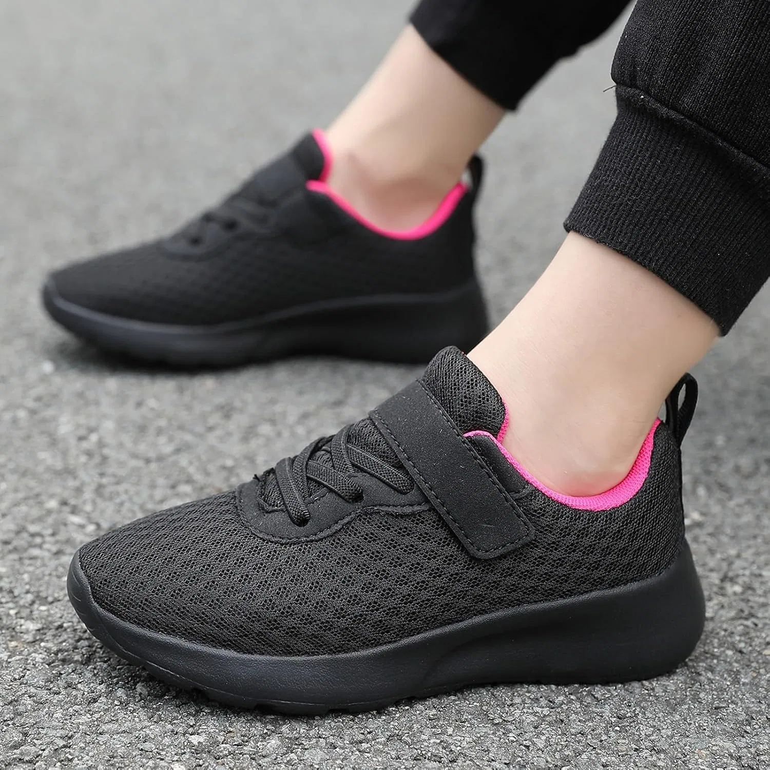 Детские дышащие кроссовки с сеткой без шнуровки, Hot Pink — фото 2