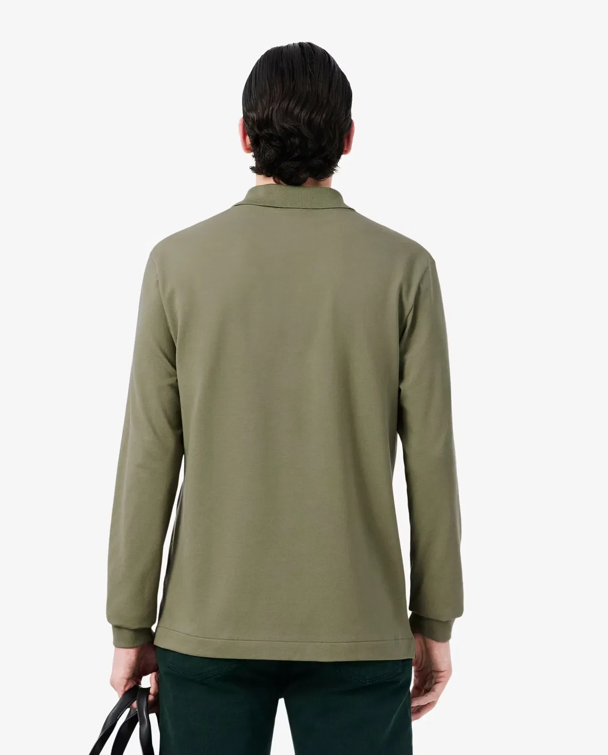 Поло мужское Lacoste L.12.12 светлый с длинным рукавом, из органического хлопка, Verde Militar — фото 2
