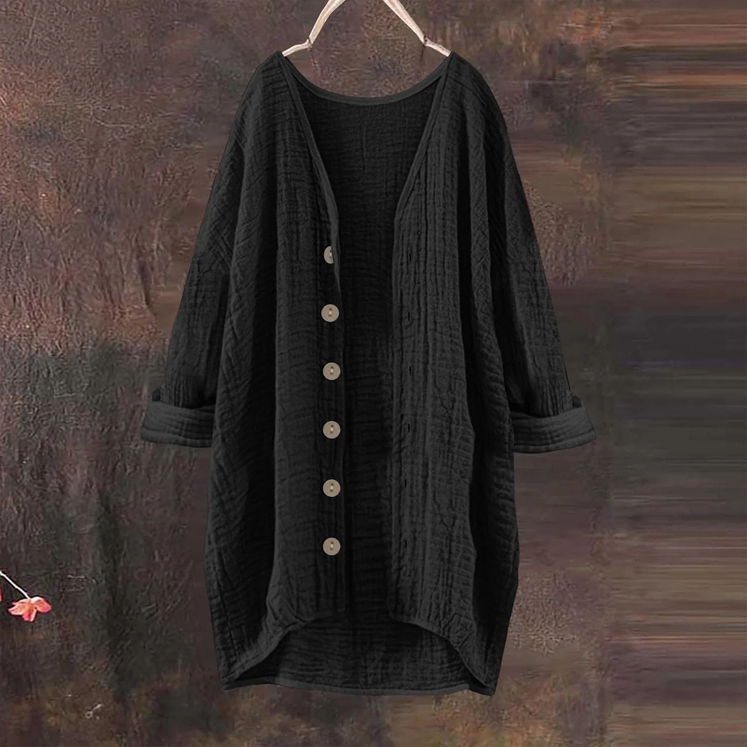 Женский кардиган оверсайз из льна, модель Lightweight Cardigans, чёрный — фото 2