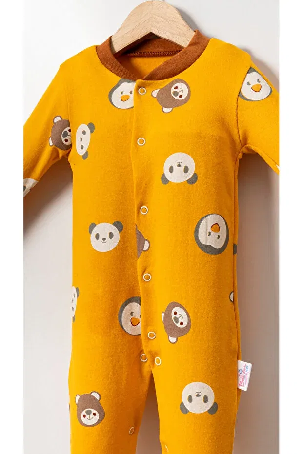 Детское боди-комбинезон для девочек с принтом Colorful Panda Patterned Bubito, Yellow Brown Striped — фото 2