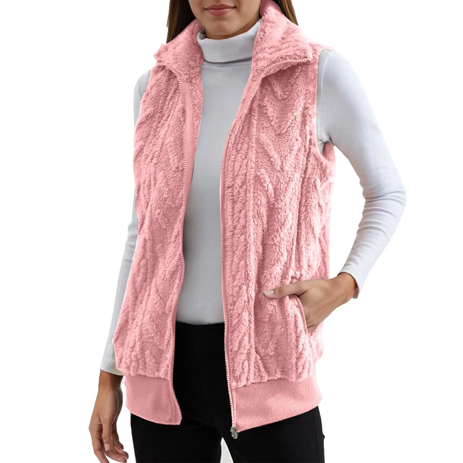 Женский жилет без рукавов с высоким воротником из флиса, Colore: rosa