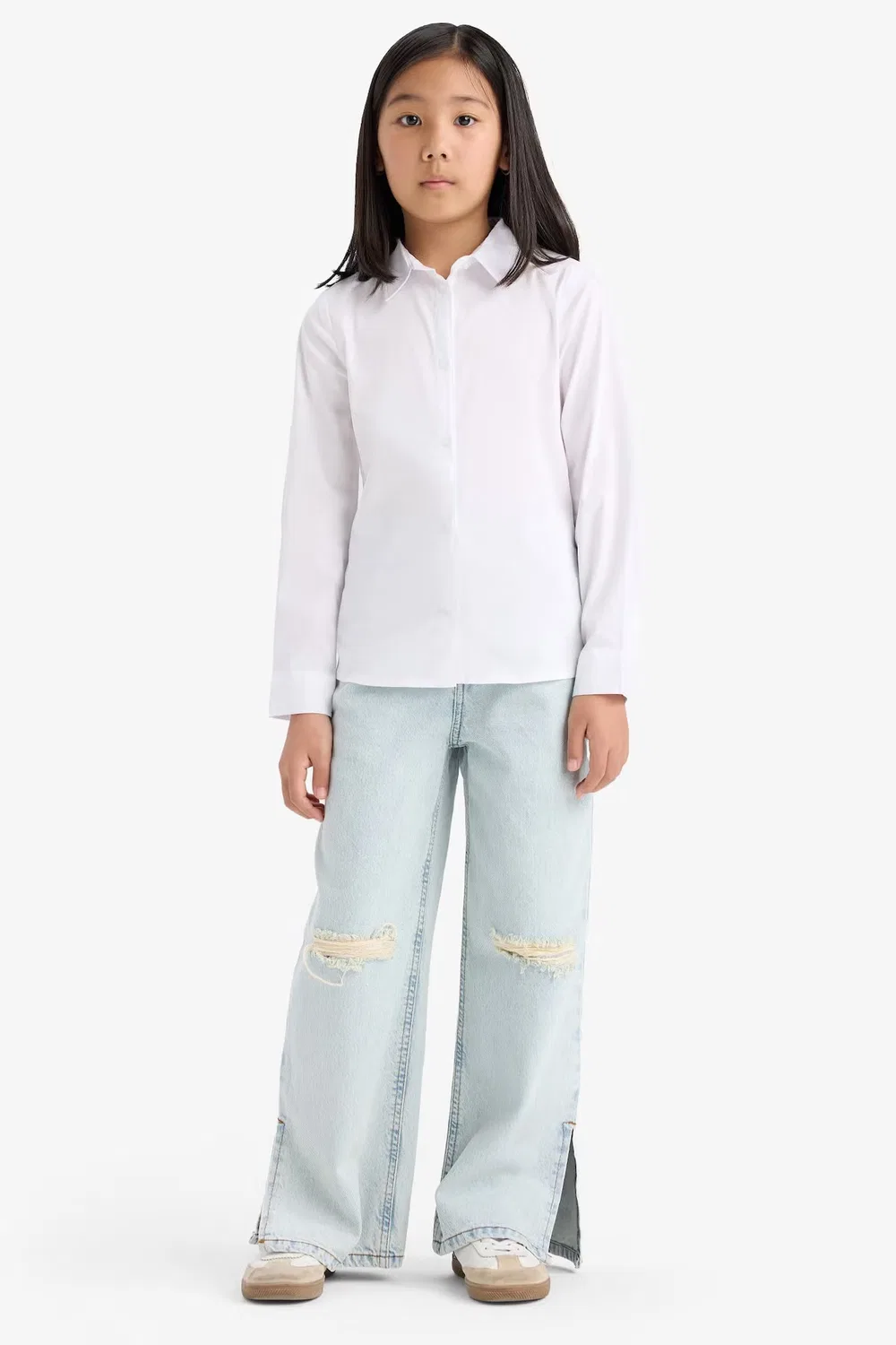 Лонгслив с длинным рукавом Girl slim fit bengalin Defacto, белый — фото 2