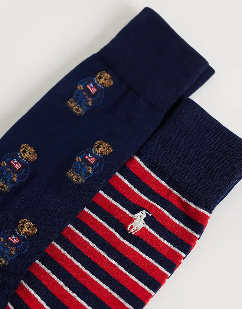 Носки высокие с принтом медведя 2 шт Polo Ralph Lauren, мультиколор — фото 2