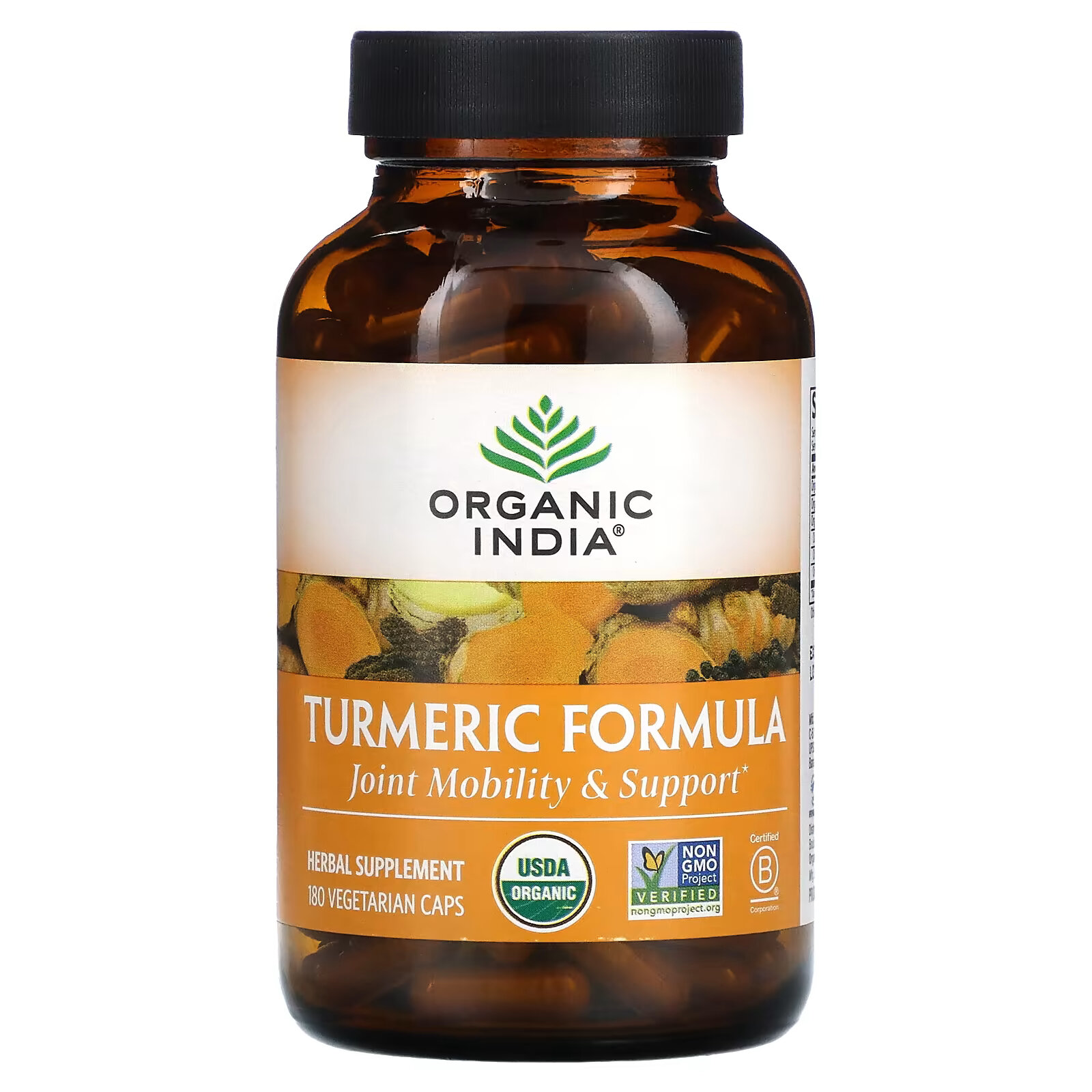 Organic India, Turmeric Formula, куркума, поддержка подвижности и здоровья суставов, 180 растительных капсул - фото