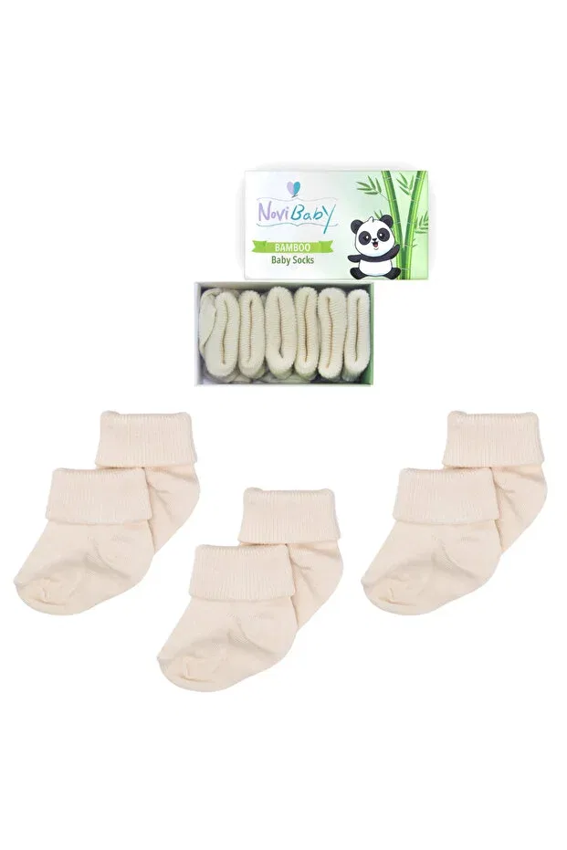 Детские носки для новорожденных хлопковые 3 шт Новый год Glam Novibaby, Ecru