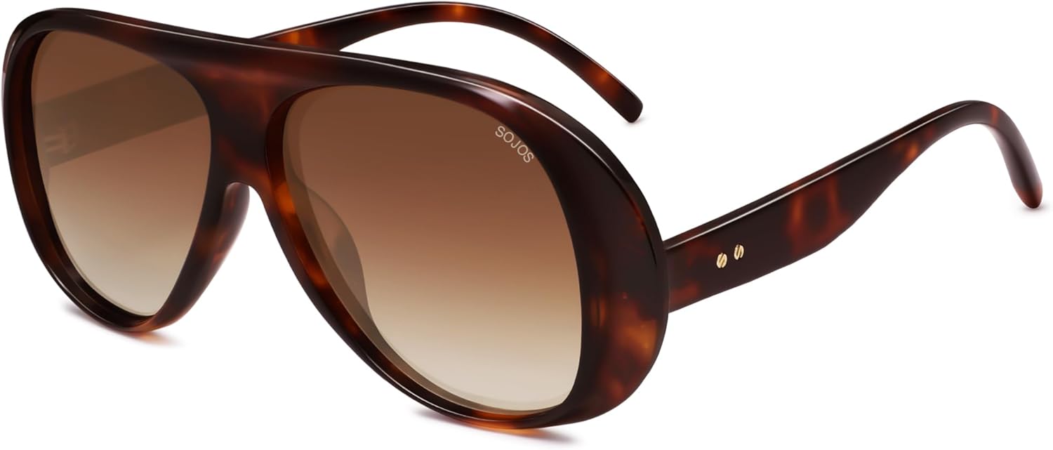 

Солнцезащитные очки SOJOS Retro Polarized Oversized Aviator в стиле 90-х, модные винтажные квадратные, для женщин и мужчин, модель SJ2661, Tortoise Frame Brown Grading Lens