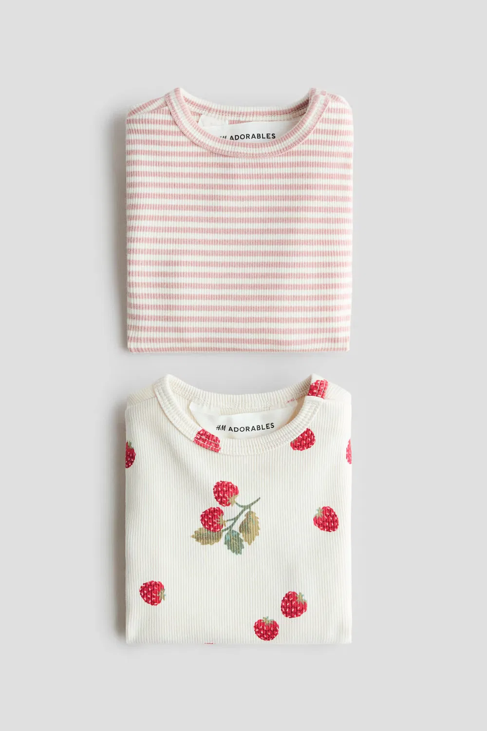 Комплект из 2 ребристых хлопковых рубашек H&M, Cremefarben/Himbeeren — фото 2
