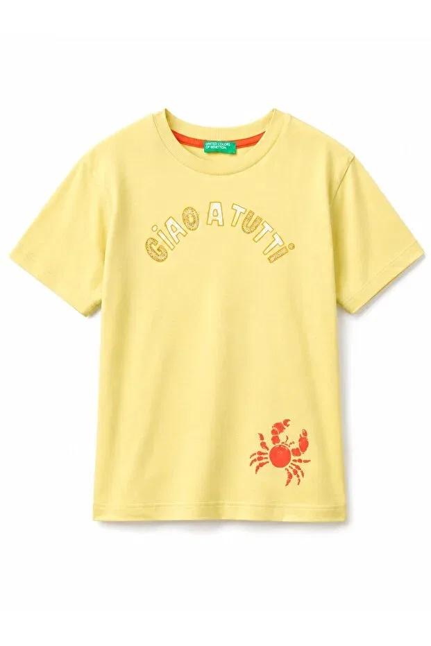 Детская футболка для мальчиков с принтом Benetton Baby Boy Crab Print T-Shirt United Colors Of Benetton, Green