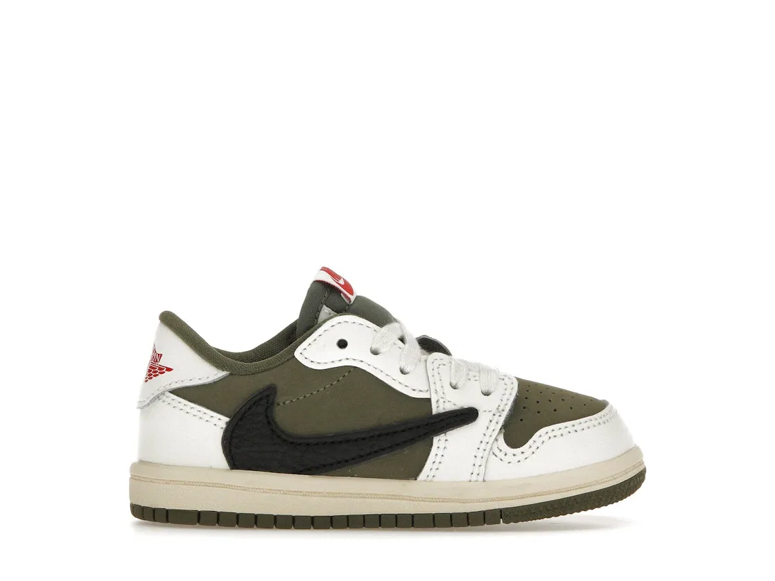 Детские кроссовки lifestyle с принтом Jordan 1 Retro Low OG SP Travis Scott, Medium Olive/Black/Sail/Muslin