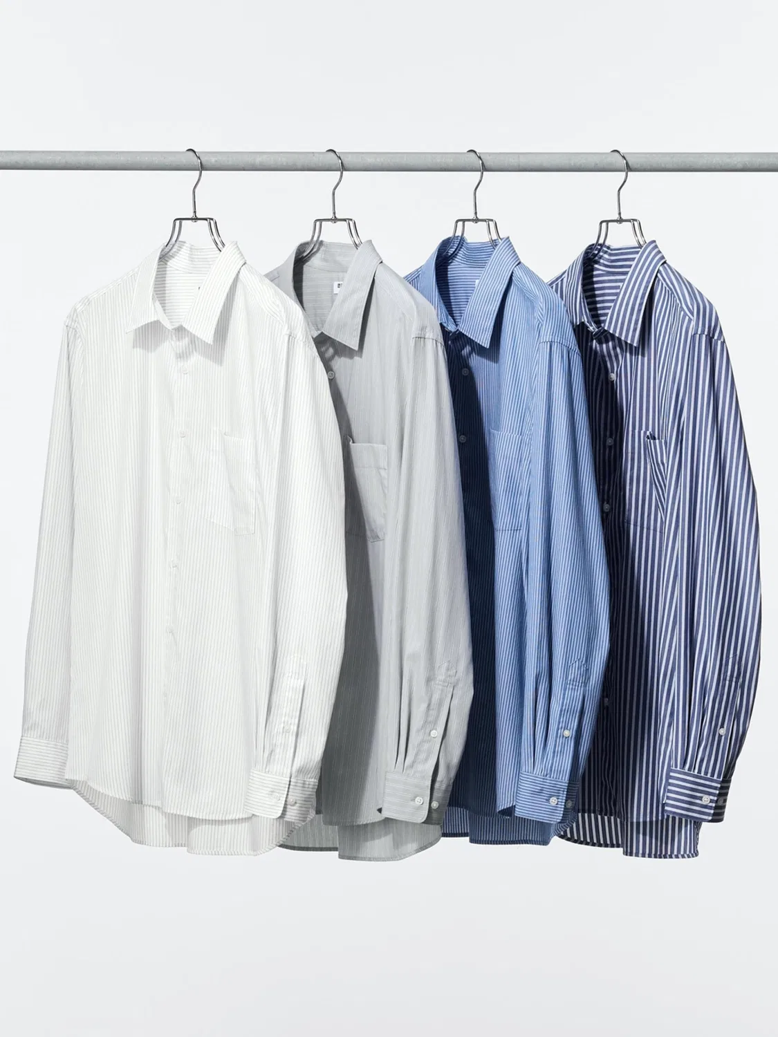 Рубашка с длинным рукавом в полоску Uniqlo, темно-синяя — фото 3