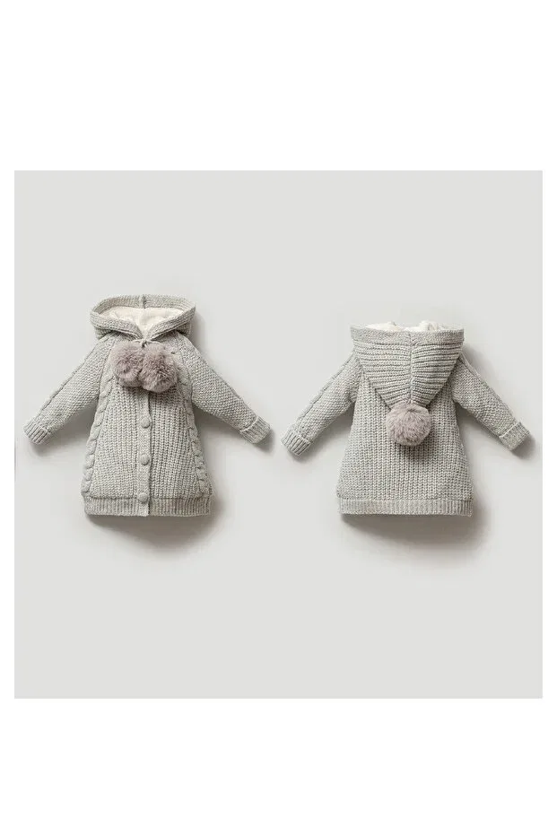 Детский кардиган с капюшоном Pomponlu selanik hirka Nipperland, Gray