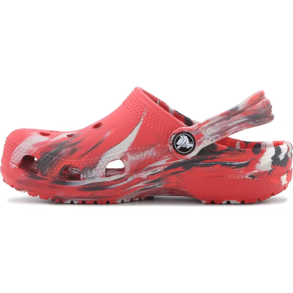 Детские классические сабо с мраморным рисунком Crocs, Red/Black Marble — фото 3