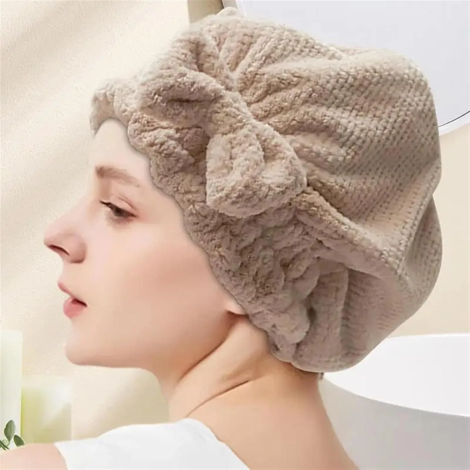 Банная шапочка для сушки волос, Coral Velvet, 26x27 см, Light Grey Qauucp — фото 3