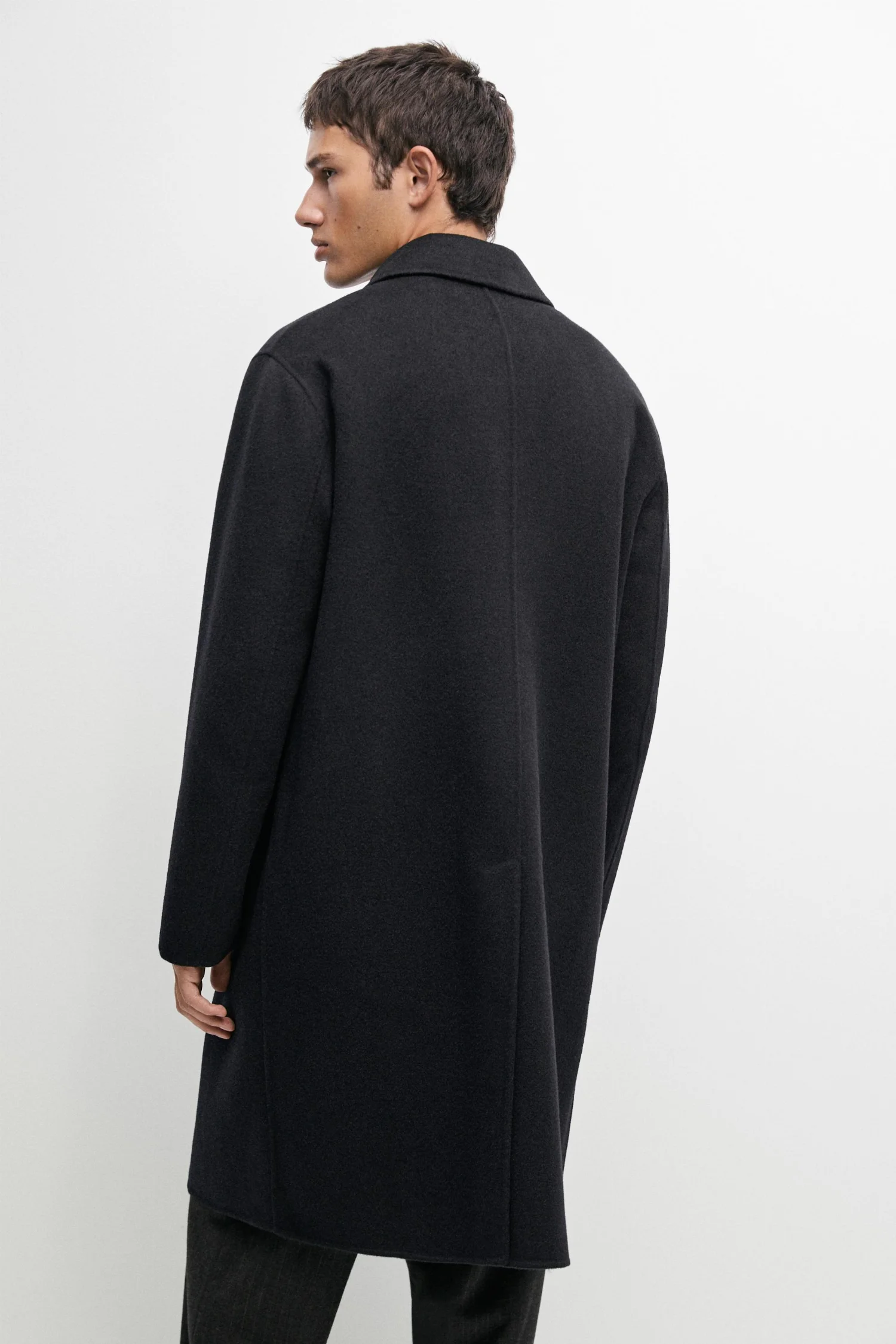 Пальто Massimo Dutti Long double-faced wool blend, темно-синий — фото 3