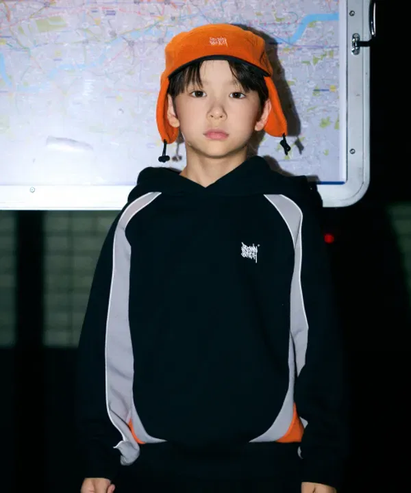 Детская худи с цветными блоками, Kids color block hoodie, Brownbreath Kids, черный