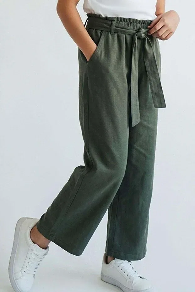 Детские брюки для девочек прямого кроя Breeze, Dark Khaki Green — фото 2