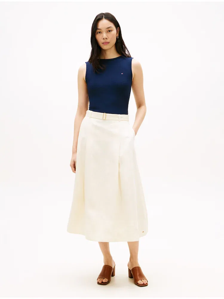 Юбка миди льняная с поясом TOMMY HILFIGER, Beige