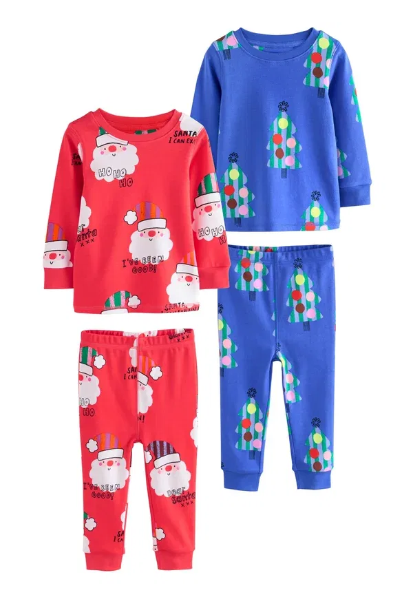 Комплект пижам из 2 предметов, хлопок, Next, красный, синий, Santa