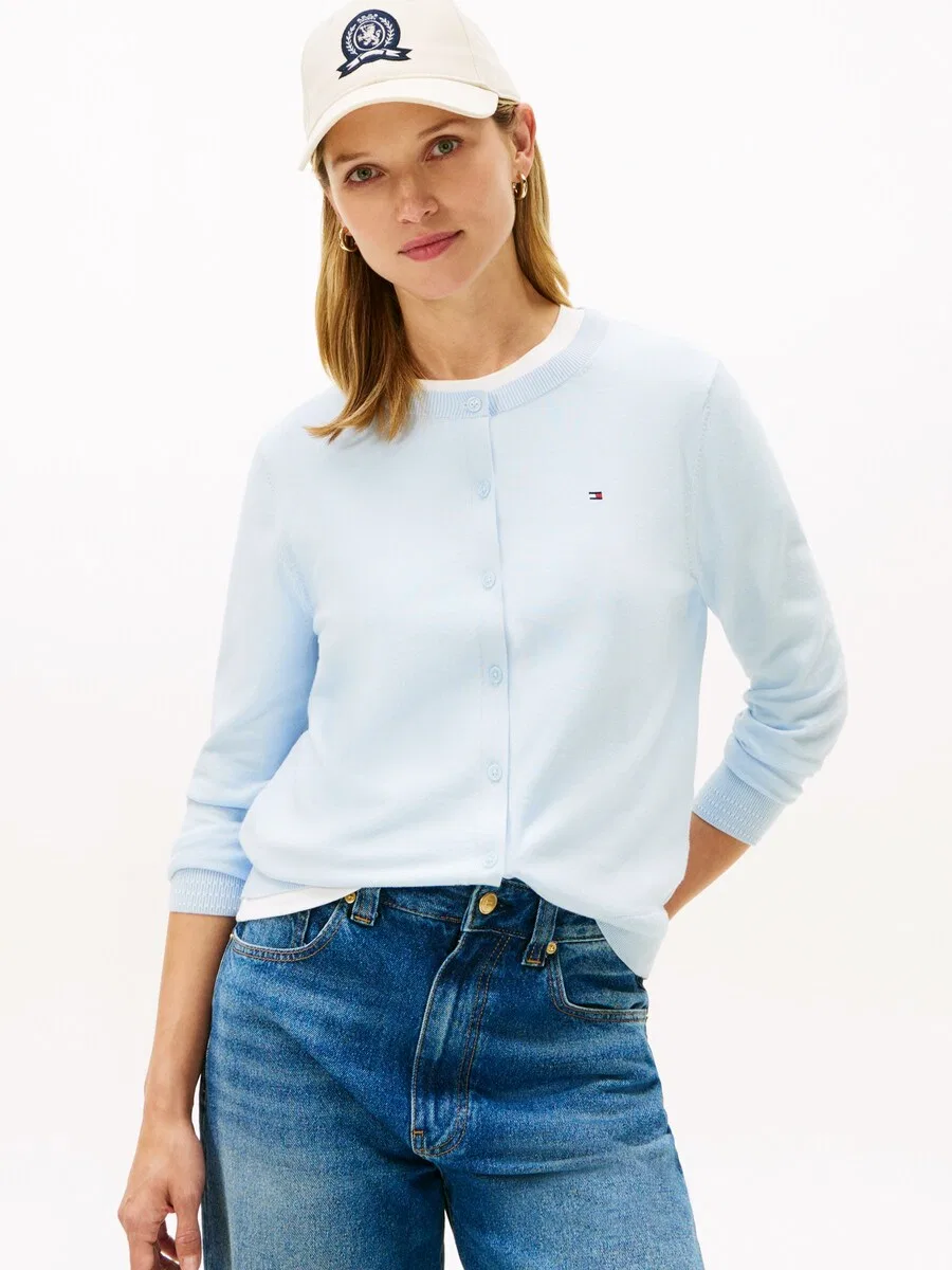 Вязаный кардиган TOMMY HILFIGER 'Fine' пастельно-голубого цвета — фото 3
