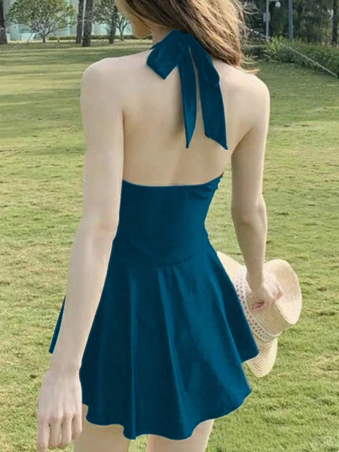 Женский цельный купальник с защипом и открытой спиной Teal Blue — фото 3