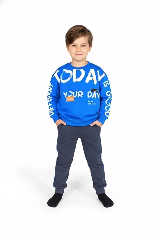 Детский комплект из футера с принтом Mnk Baby&Kids, Saks Blue