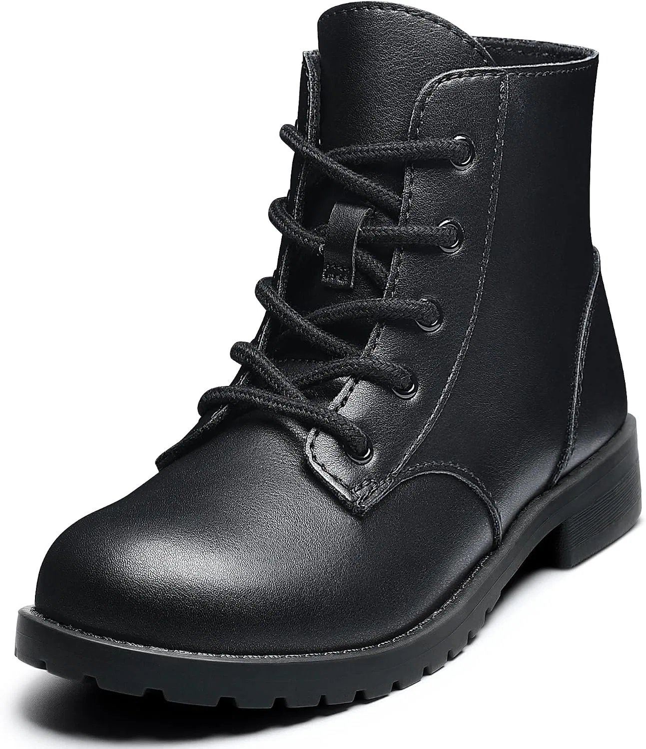 Детские ботинки для девочек на шнуровке с боковой молнией CCVON, Matte Black