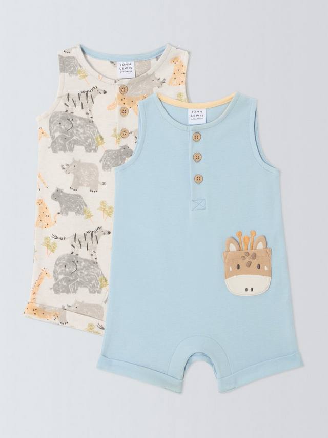 

Детский хлопковый комбинезон без рукавов с принтом сафари John Lewis, разноцветный