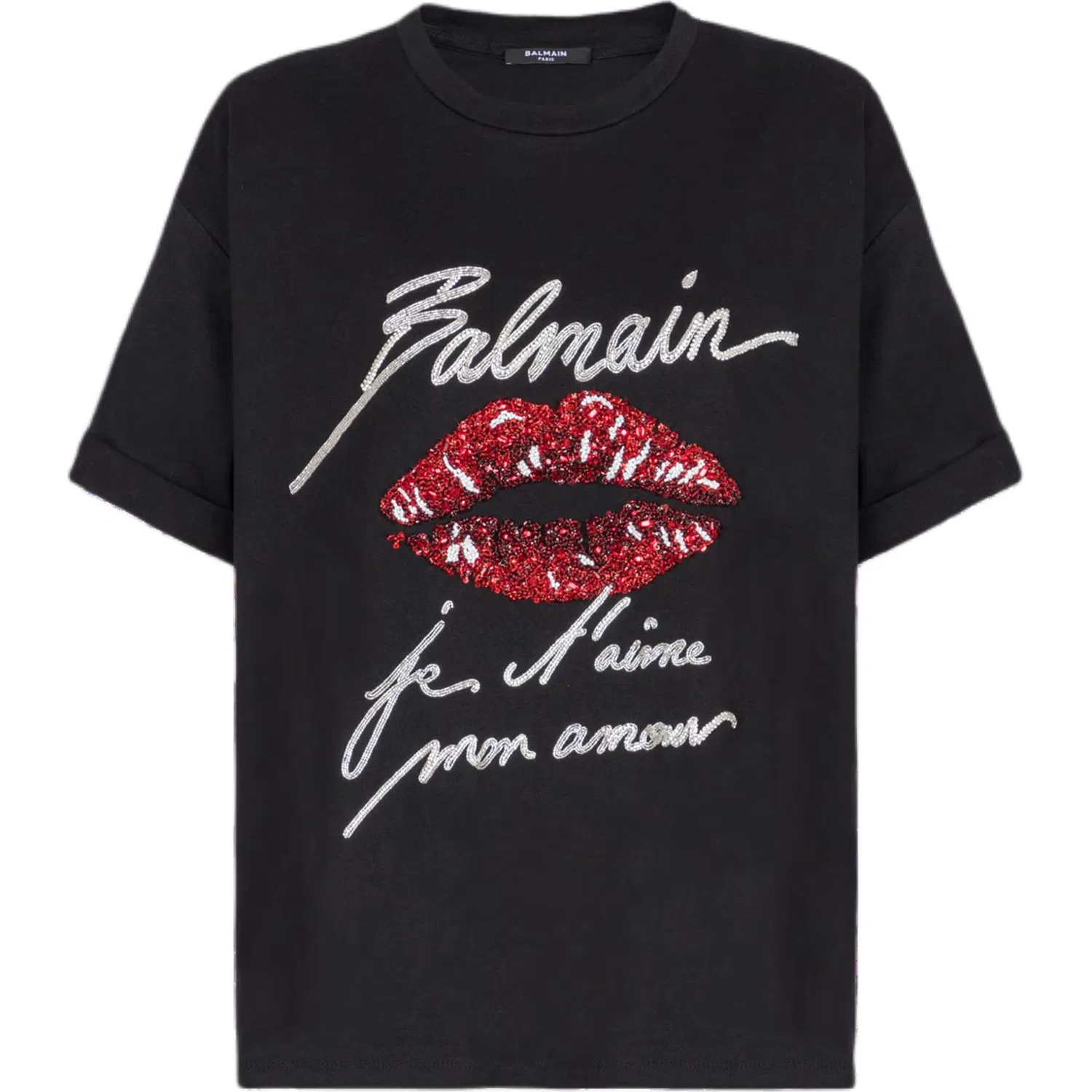 Женская футболка с принтом Logo Embellished Crewneck BALMAIN, Black