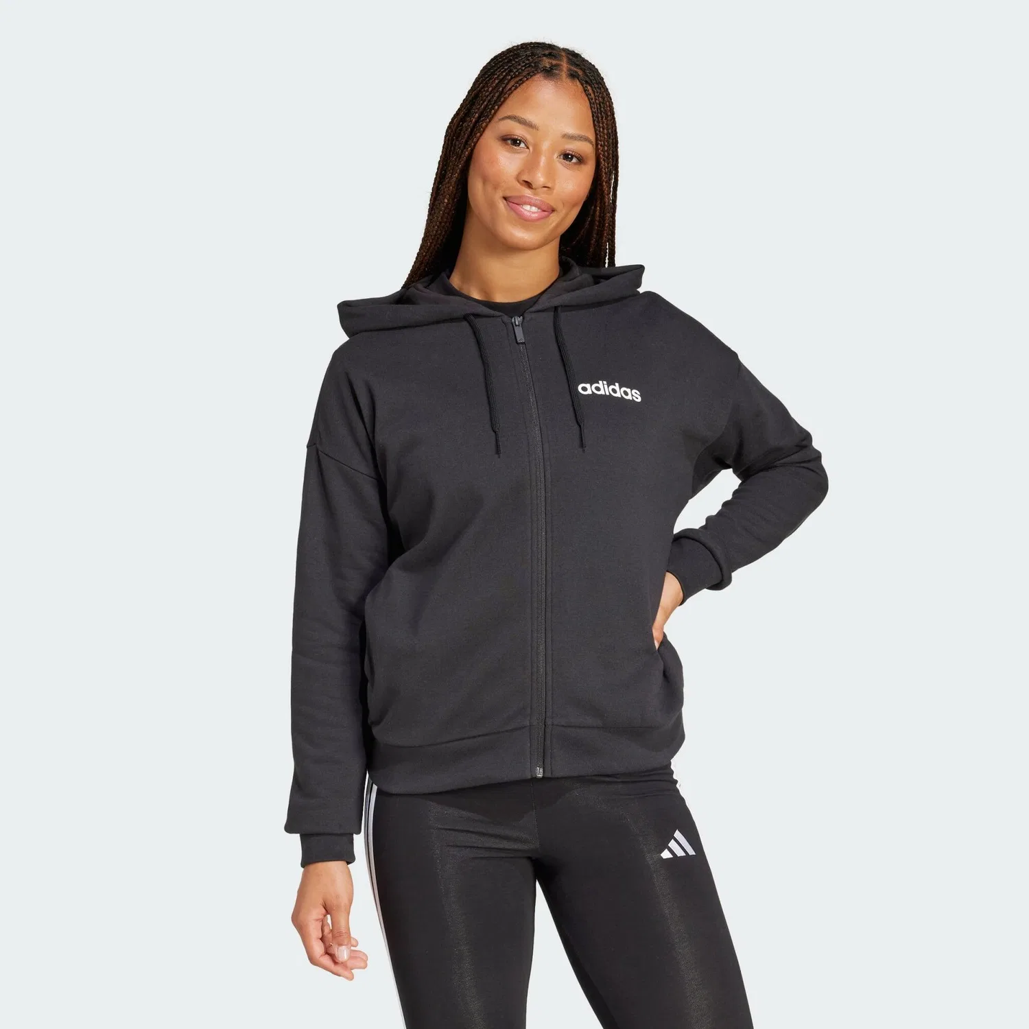 Мужское худи с капюшоном Essentials Linear French Terry Adidas, Schwarz Weiß